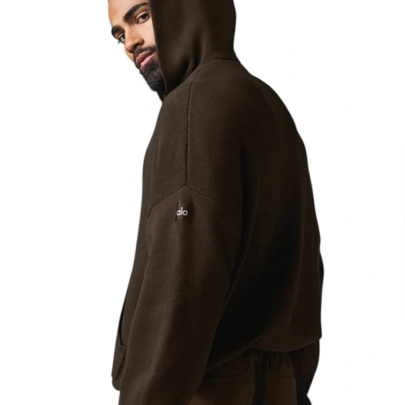 ALO YOGA | Mens | Scholar | Hooded Sweater | Espresso | Large | NWT - Picture 2 of 10